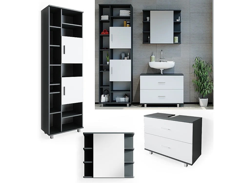 Meubles bain blanc/anthracite 80.2x33x60.8 ilias