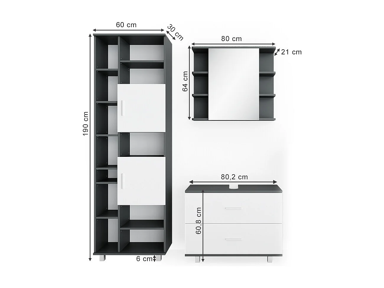 Meubles bain blanc/anthracite 80.2x33x60.8 ilias
