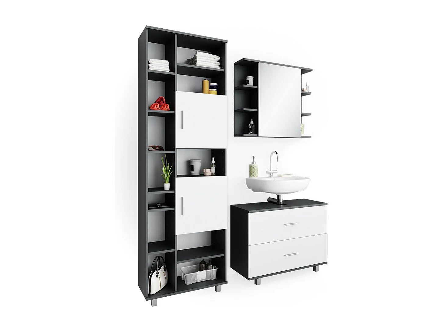 Meubles bain blanc/anthracite 80.2x33x60.8 ilias