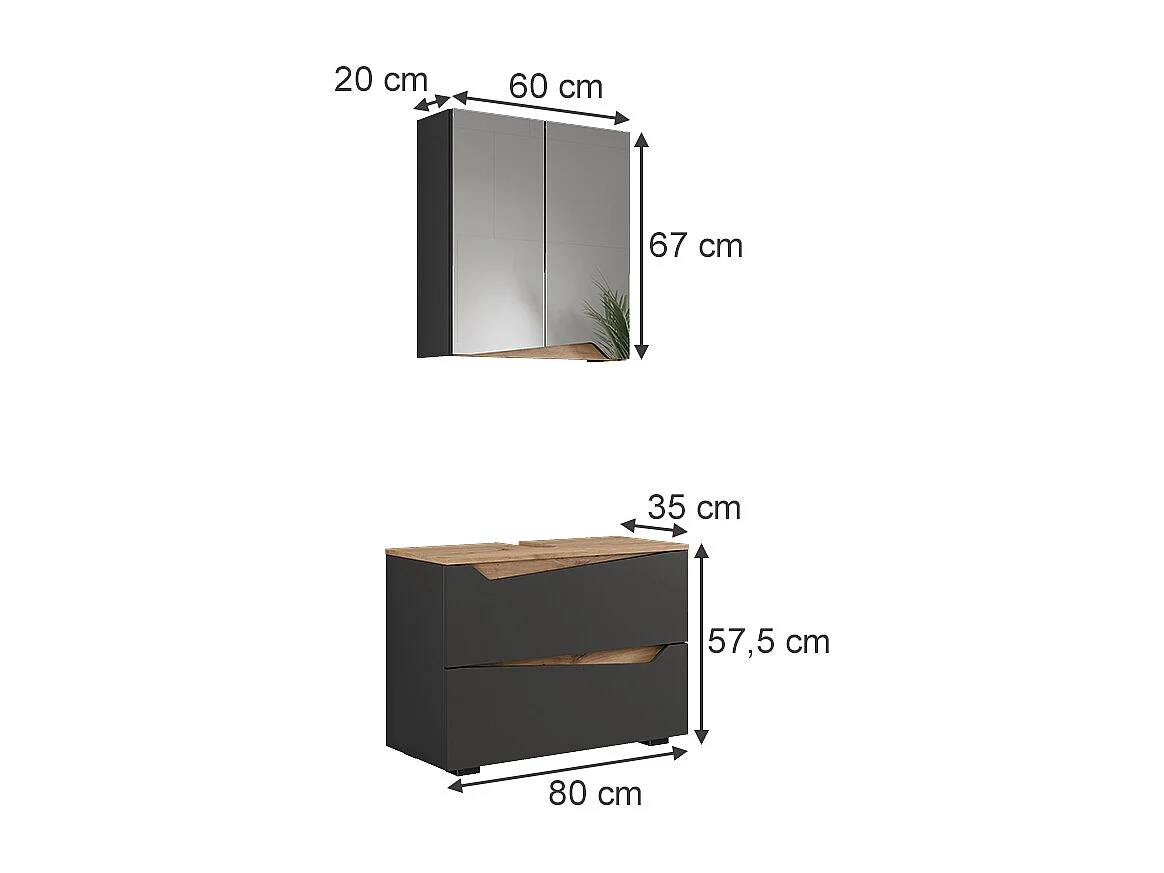 Meubles bain anthracite 80x35x57.5 marelle