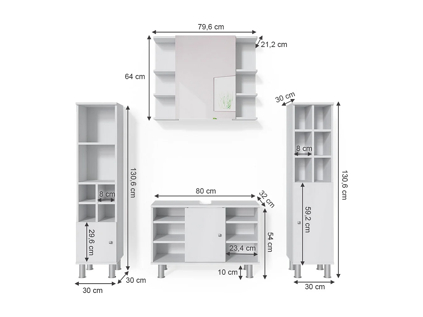 Set mobili bagno bianco 60x32x54 fynn