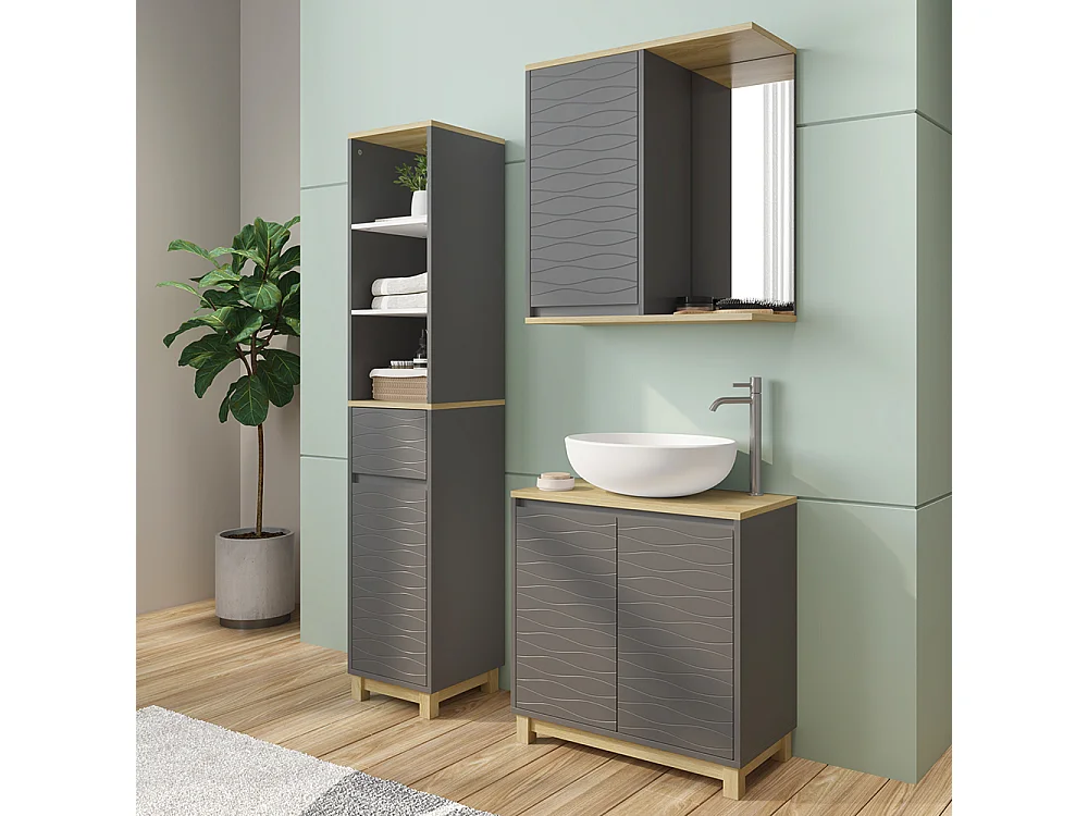 Set di mobili da bagno antracite/quercia 60x30x60 livia