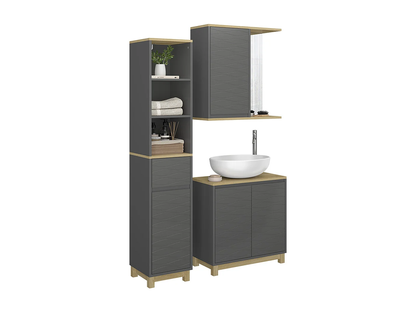 Set di mobili da bagno antracite/quercia 60x30x60 livia
