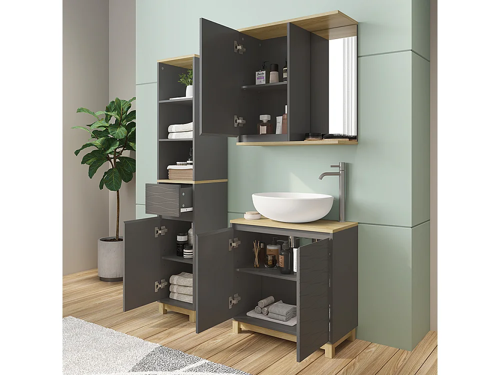 Meubles bain anthracite/chêne 60x30x60 livia