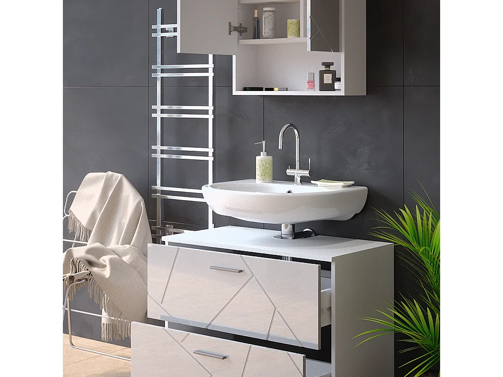 Badmöbel-Set weiß hochglanz 80x41x58.6 irma