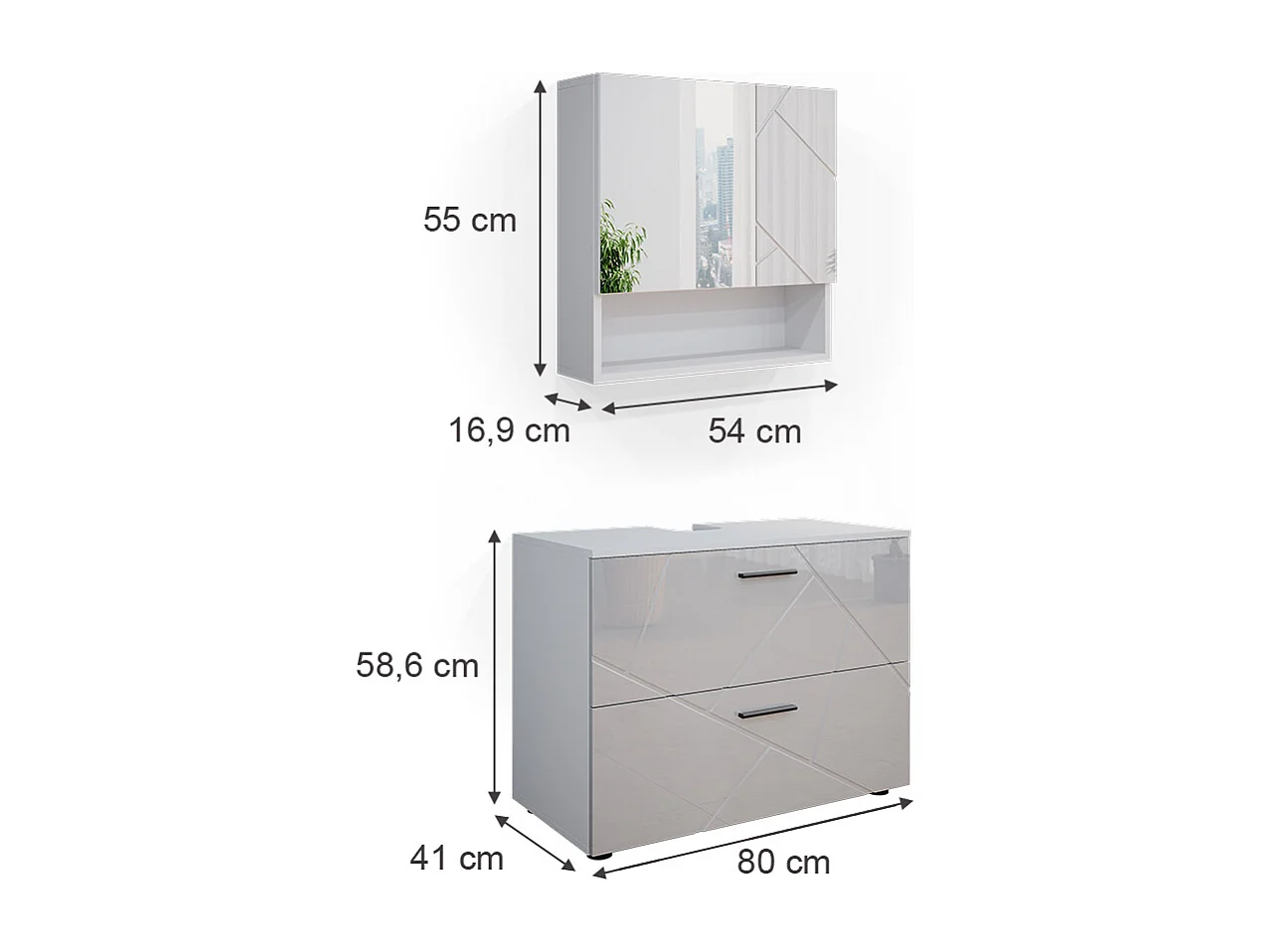 Meubles bain blanc haute brillance 80x41x58.6 irma