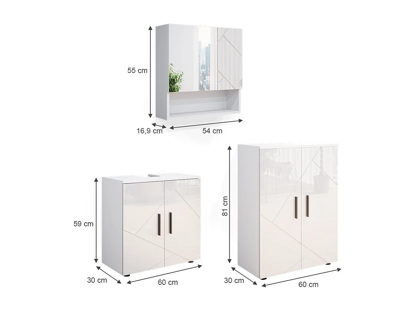 Conjunto de móveis de casa de banho branco alto brilho 80x41x58.6 irma