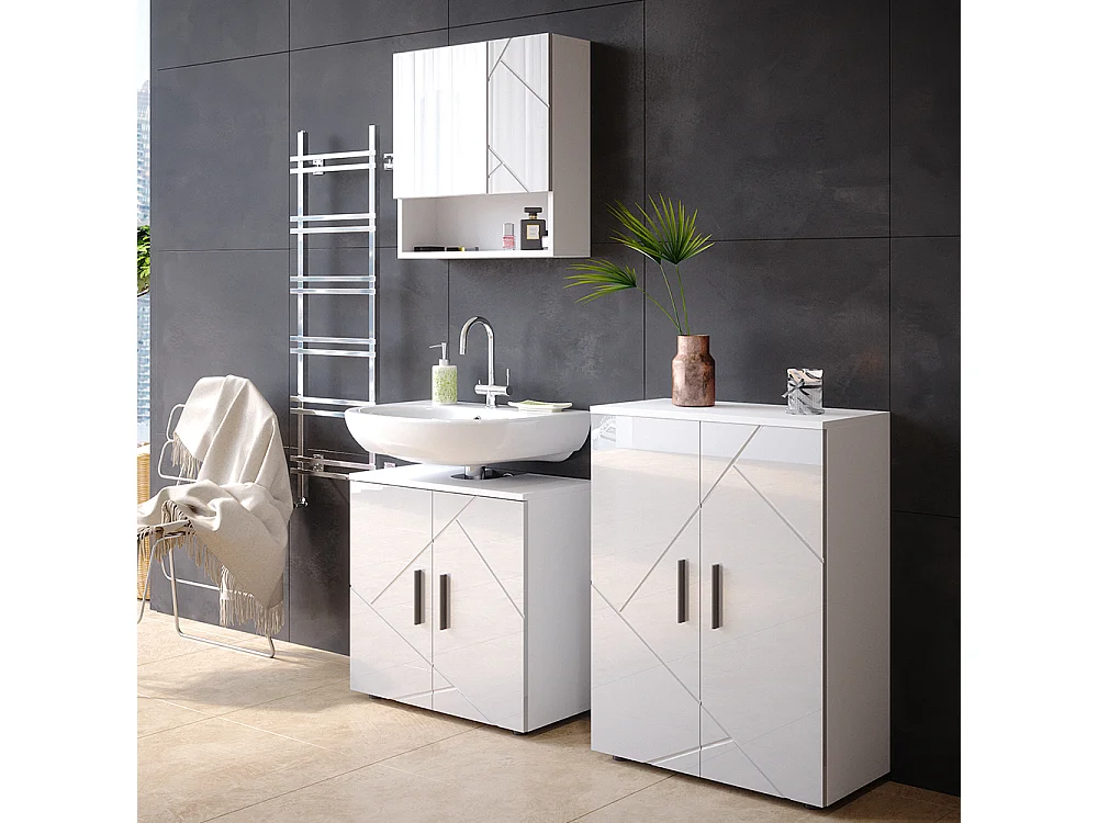 Conjunto de móveis de casa de banho branco alto brilho 80x41x58.6 irma