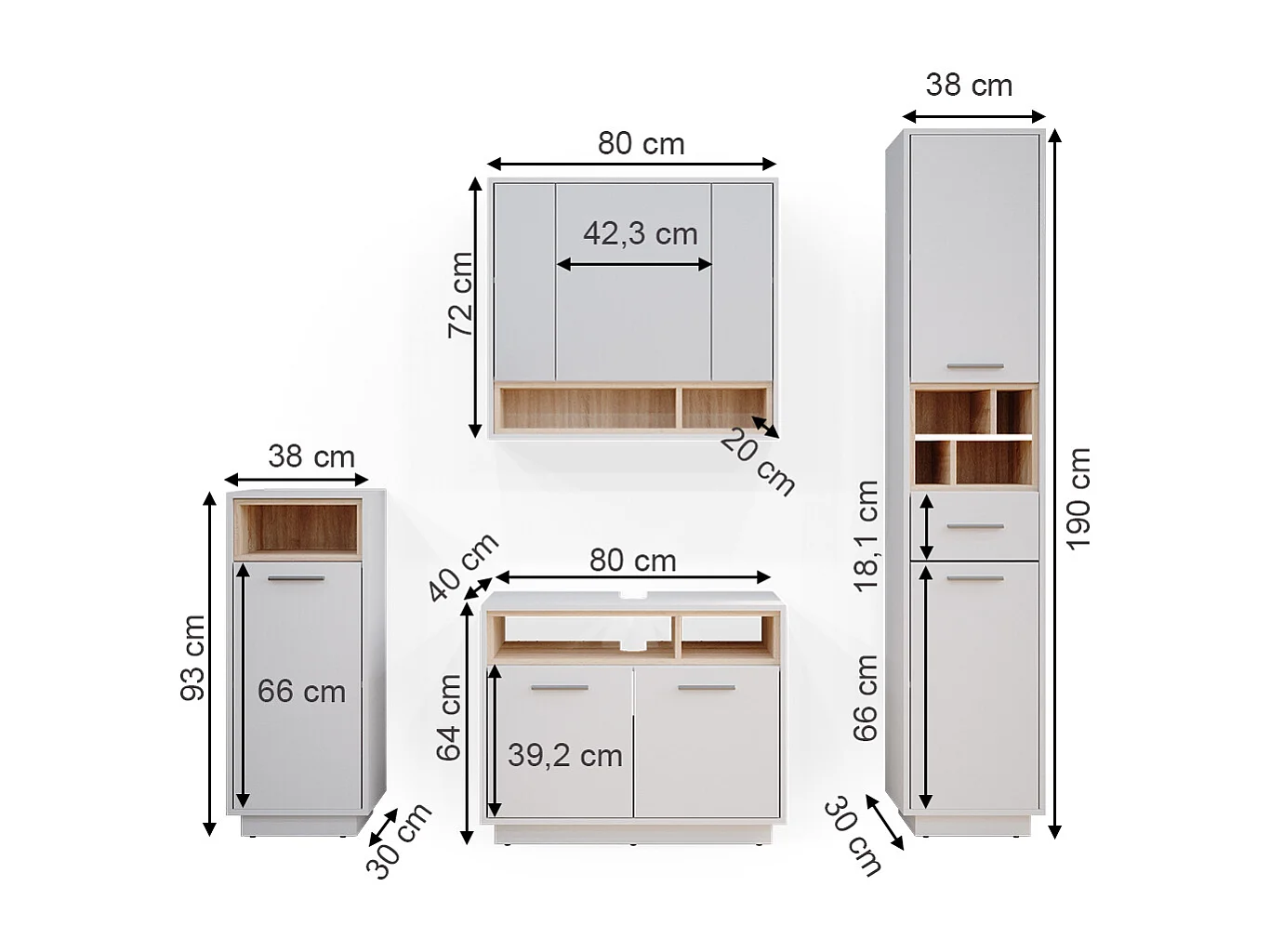 Conjunto de muebles de baño blanco 80x40x64 beatrice