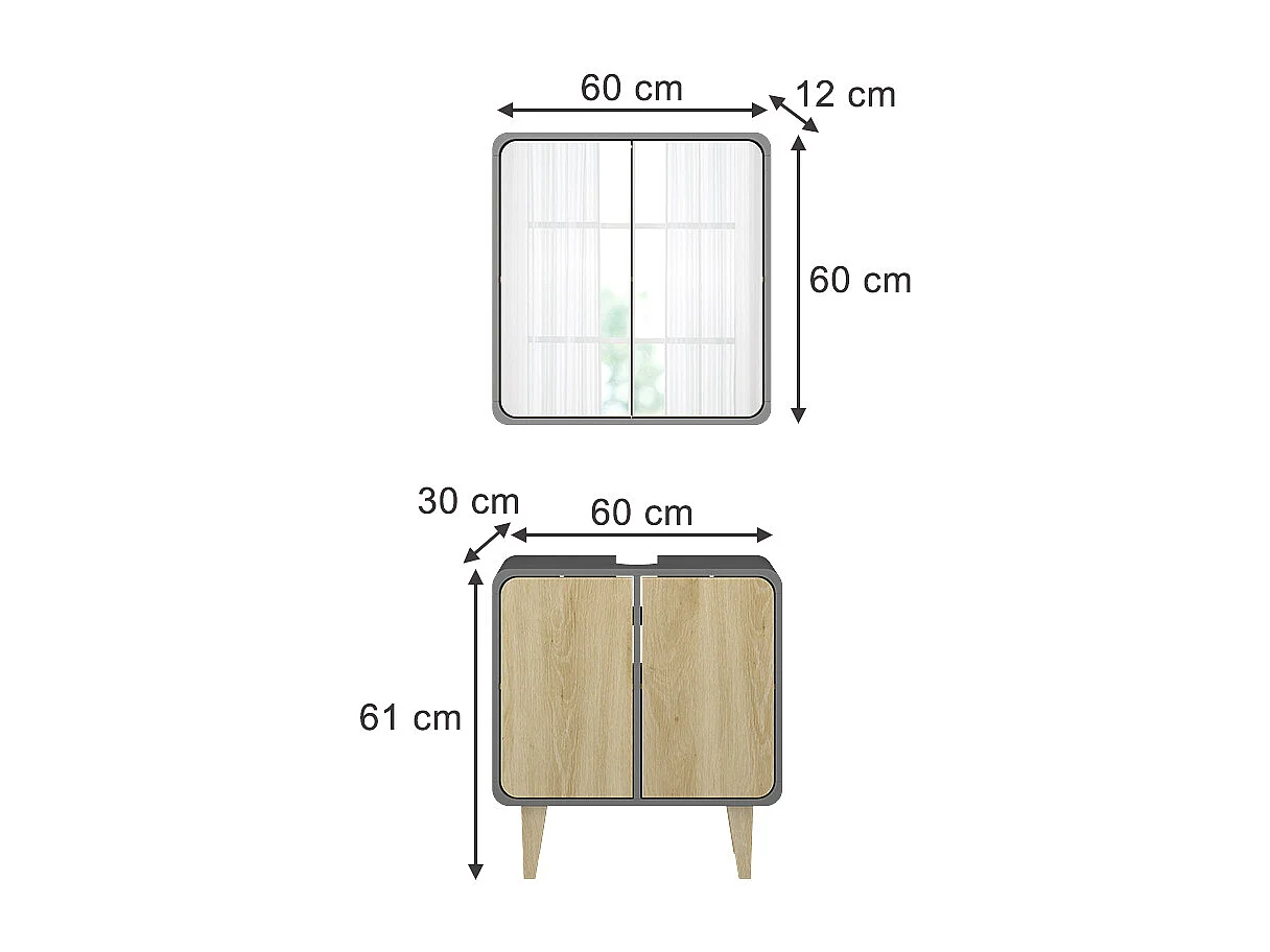 Meubles bain anthracite/chêne 60x30x61 arla