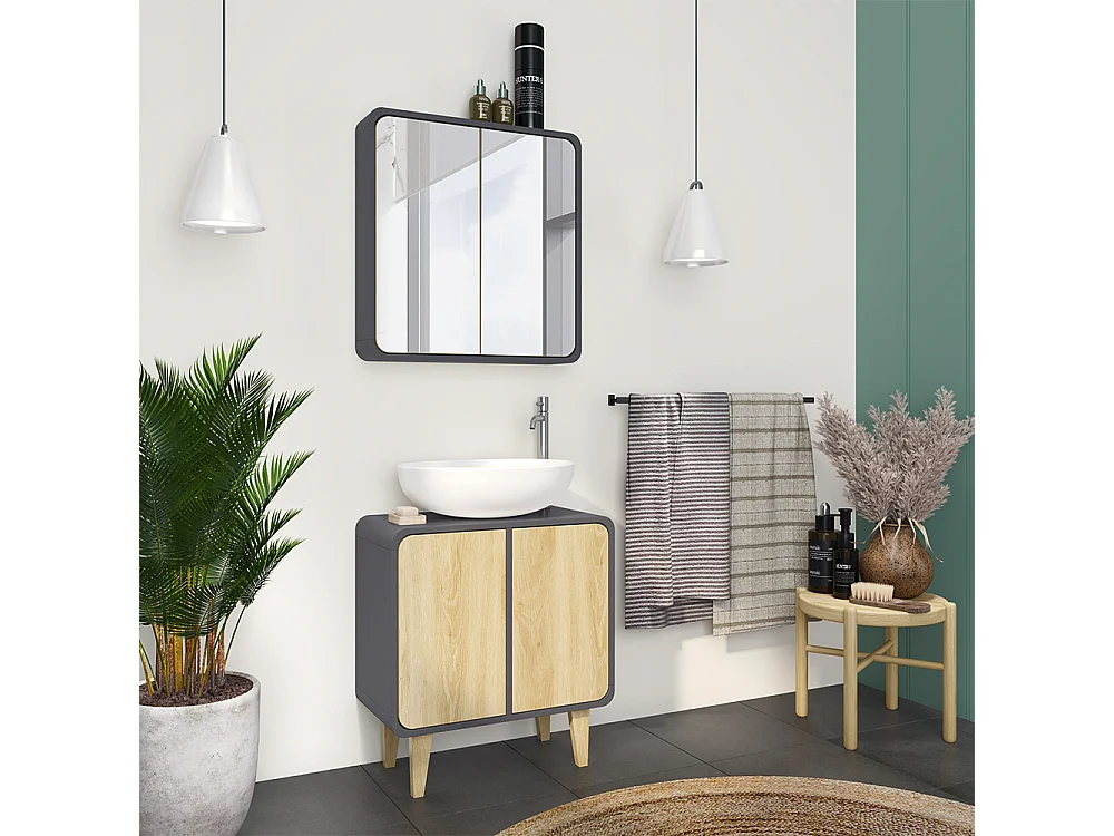 Meubles bain anthracite/chêne 60x30x61 arla