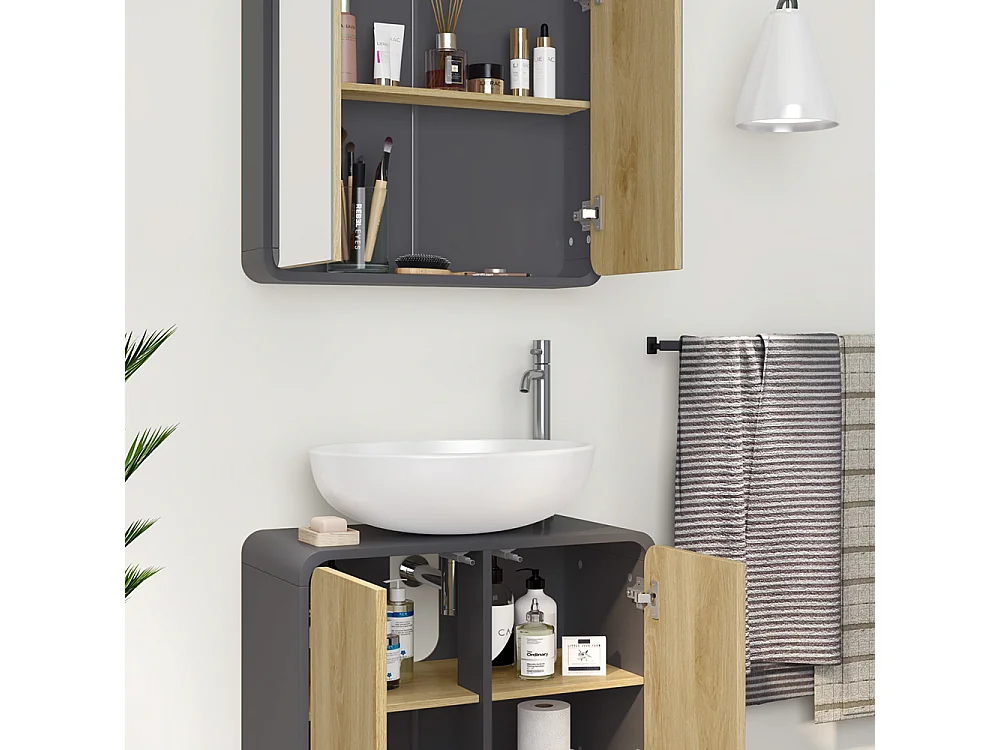 Meubles bain anthracite/chêne 60x30x61 arla