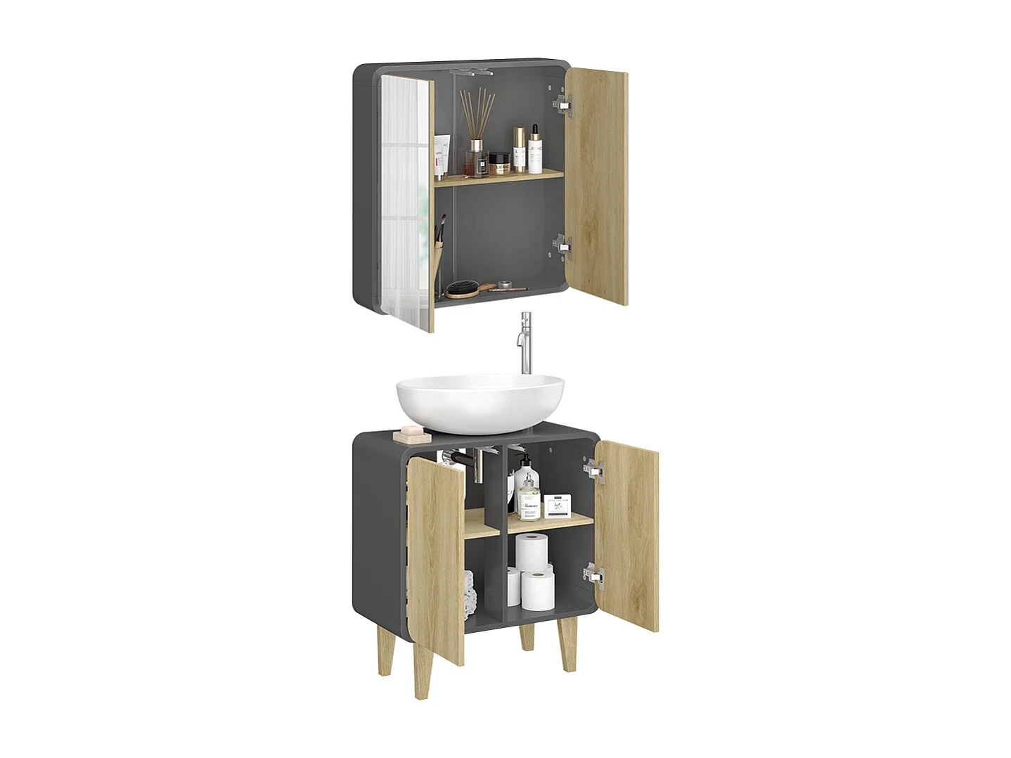 Meubles bain anthracite/chêne 60x30x61 arla