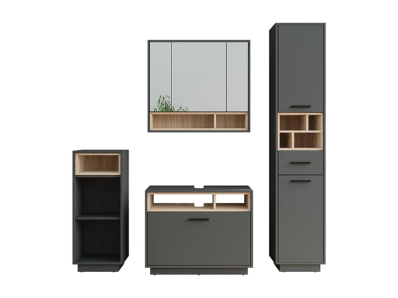 Conjunto de mueble de baño antracita/sonoma 80x35x64 beatrice