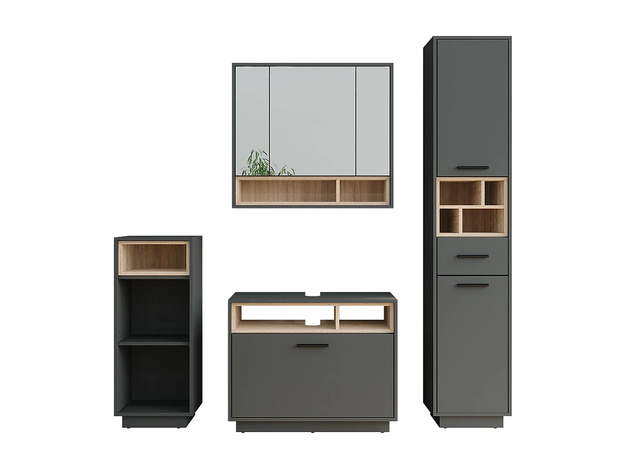 Conjunto de mueble de baño antracita/sonoma 80x35x64 beatrice