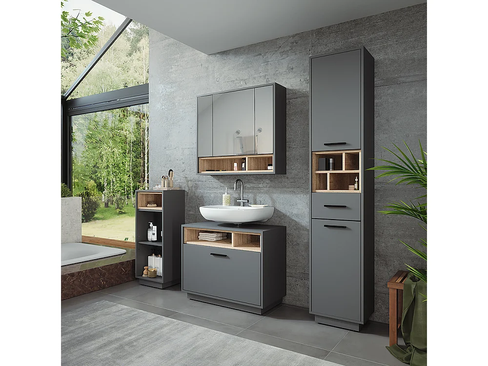 Conjunto de mueble de baño antracita/sonoma 80x35x64 beatrice