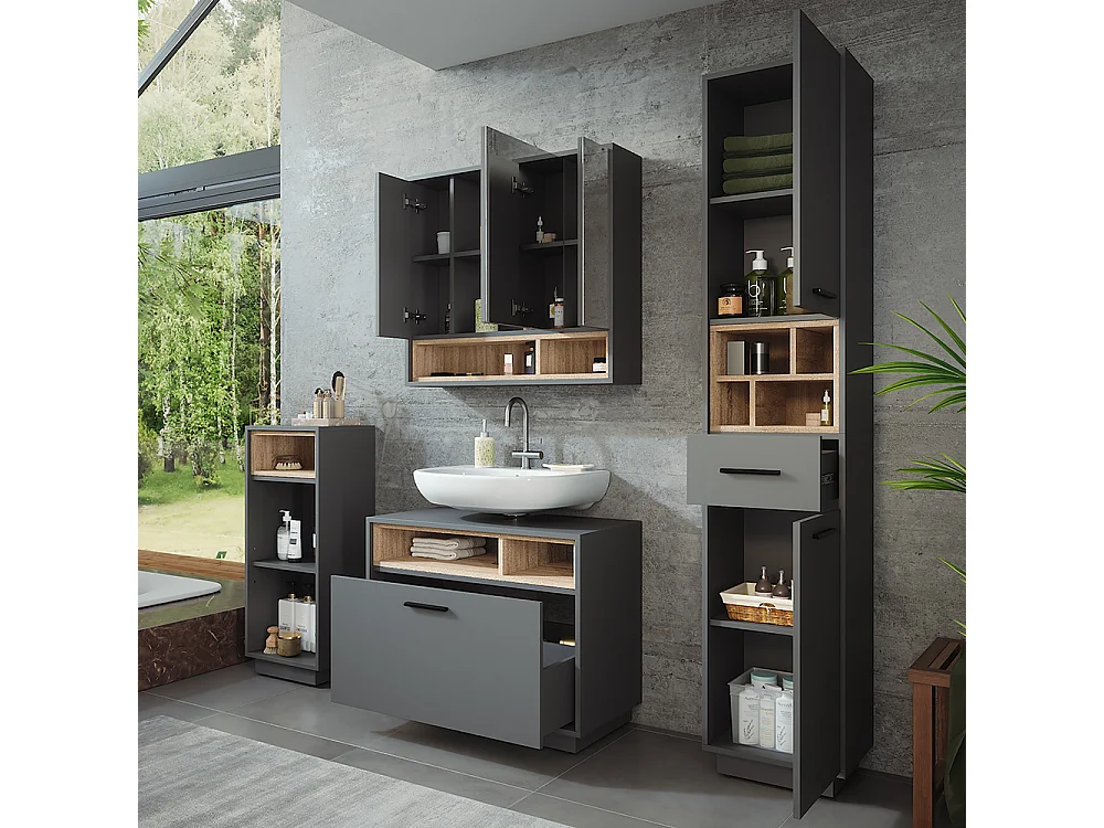 Ensemble de meubles de salle de bains anthracite/sonoma 80x35x64 beatrice