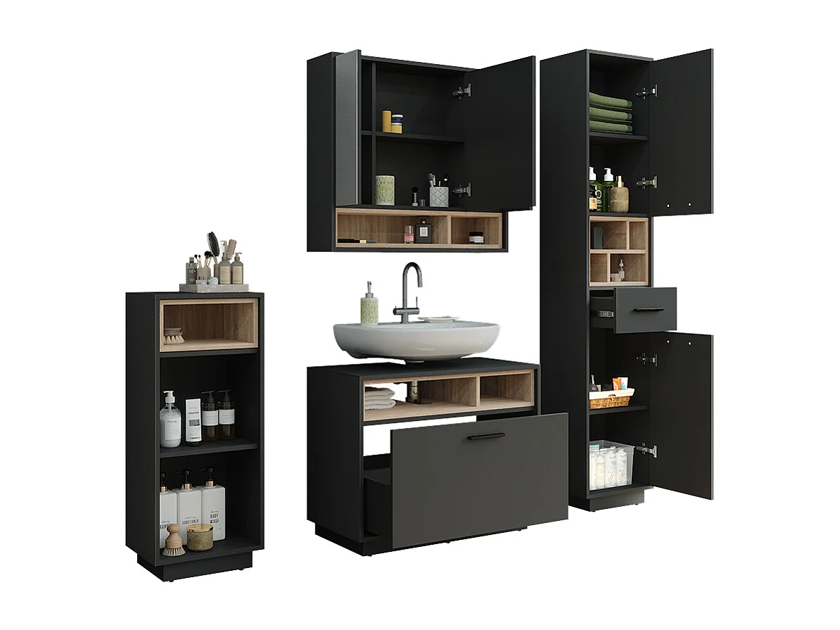Ensemble de meubles de salle de bains anthracite/sonoma 80x35x64 beatrice