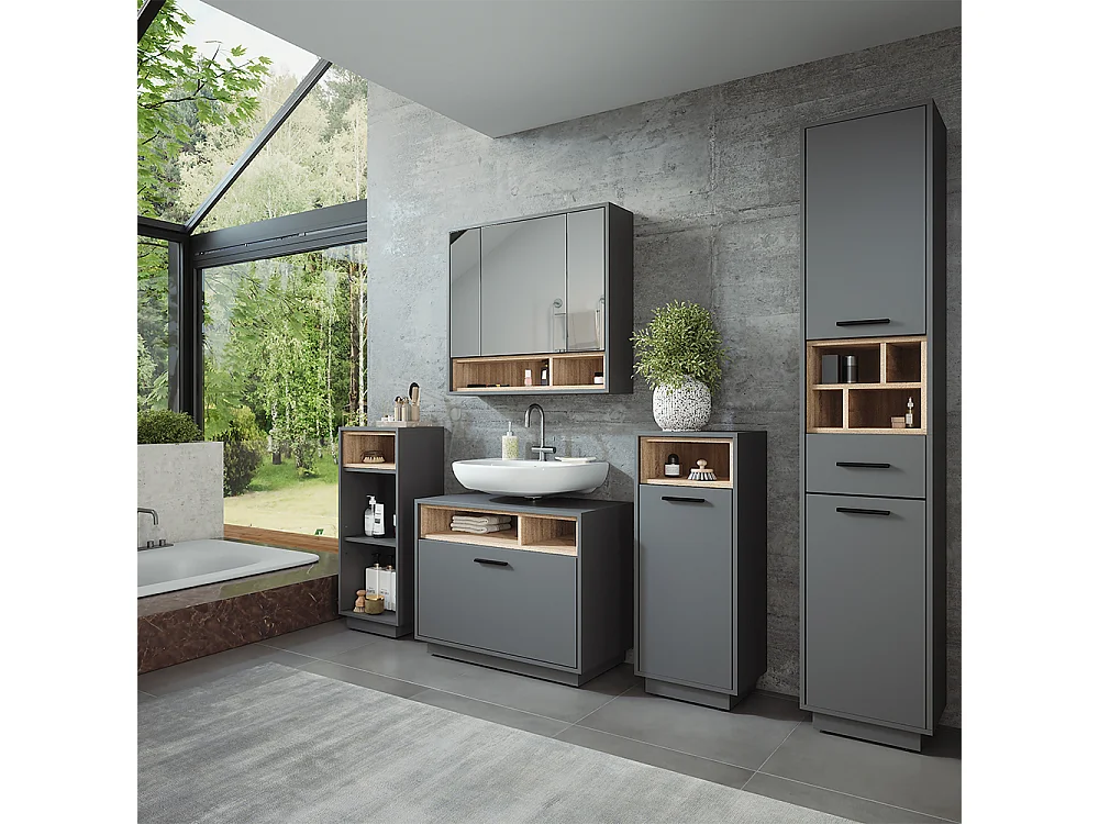 Ensemble de meubles de salle de bains anthracite/sonoma 80x35x64 beatrice