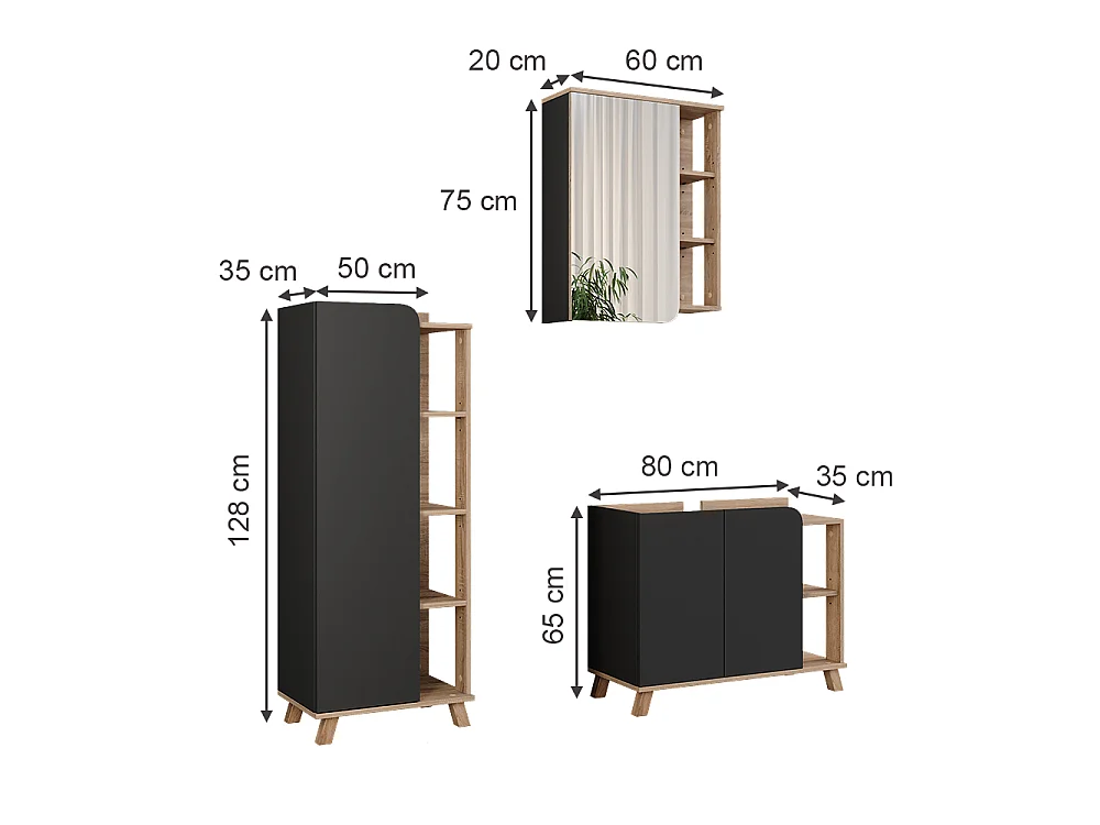 Badkamermeubelset sonoma/antraciet 80x35x65 karen