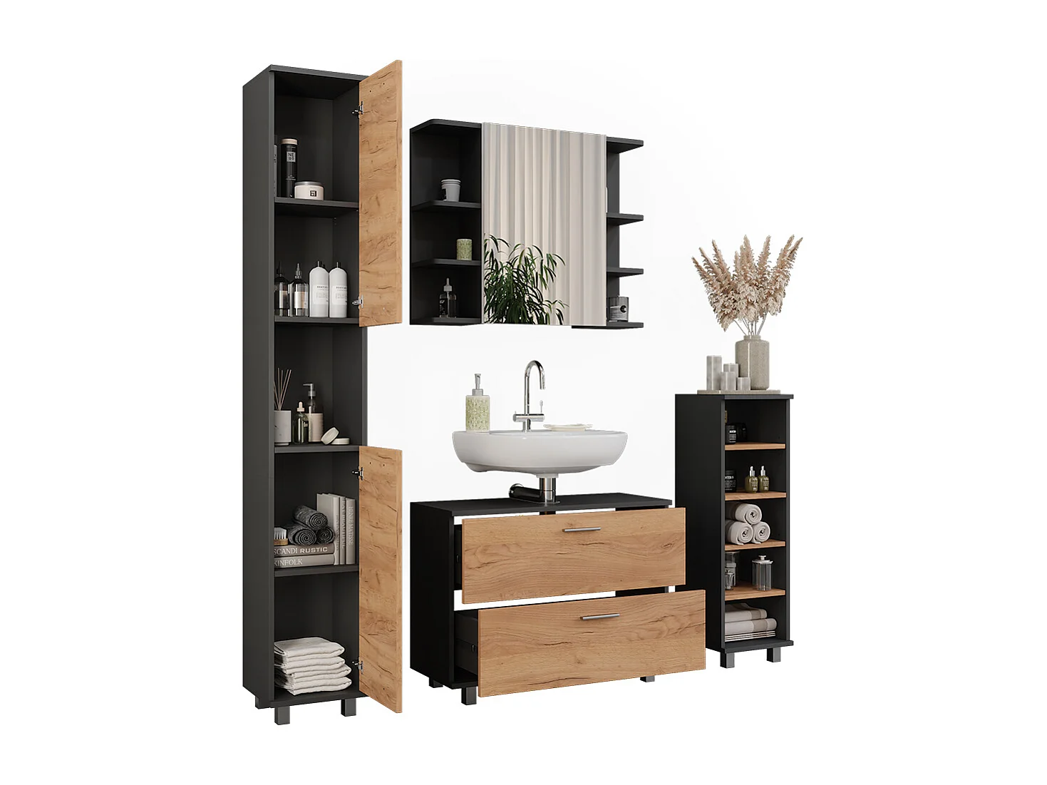Set di mobili da bagno quercia dorata/antracite 80.2x33x60.8 ilias