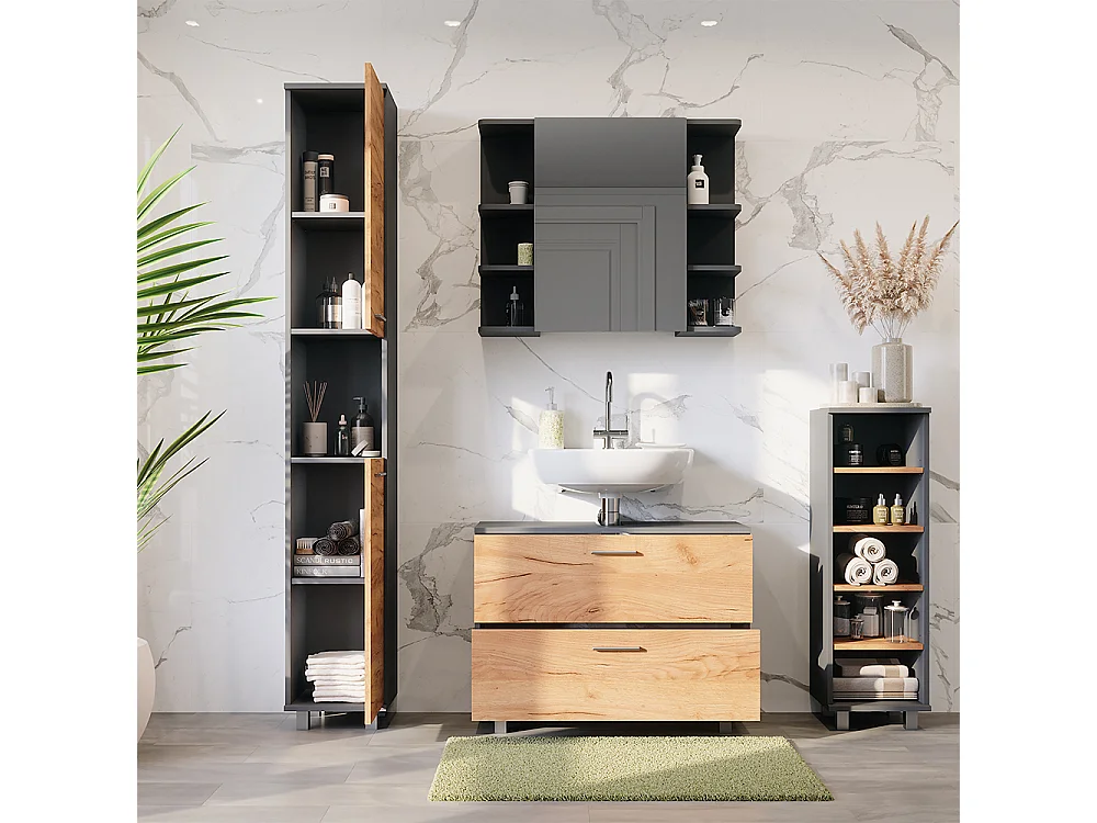 Meubles bain chêne doré/anthracite 80.2x33x60.8 ilias