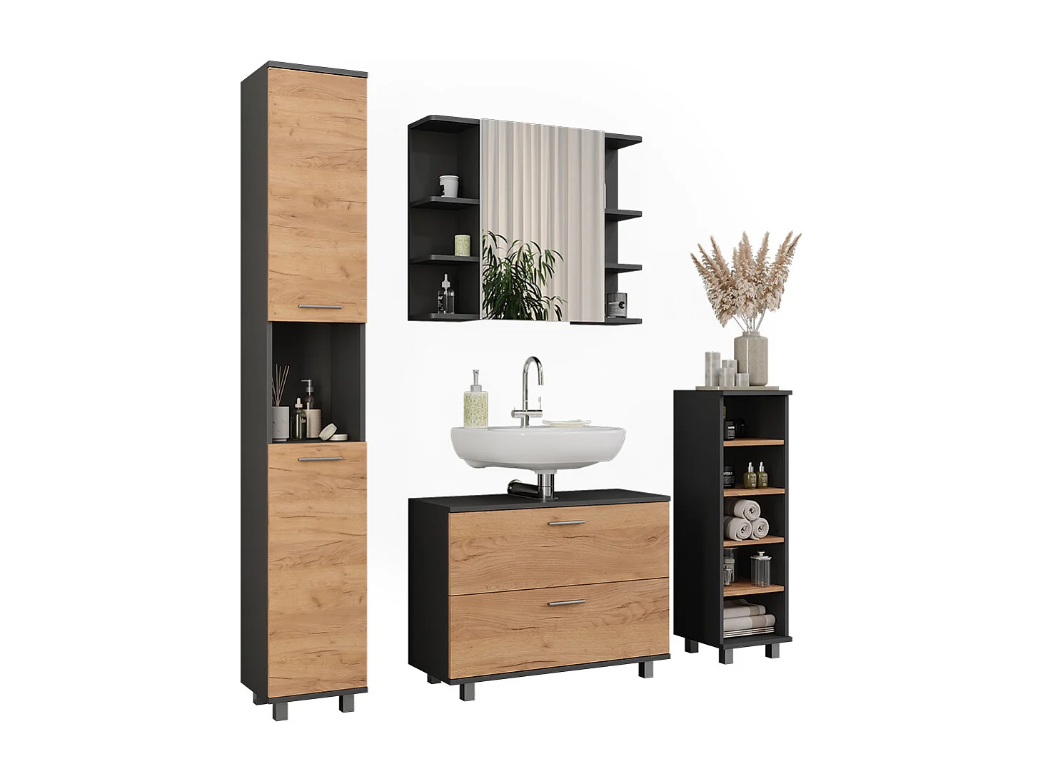 Meubles bain chêne doré/anthracite 80.2x33x60.8 ilias