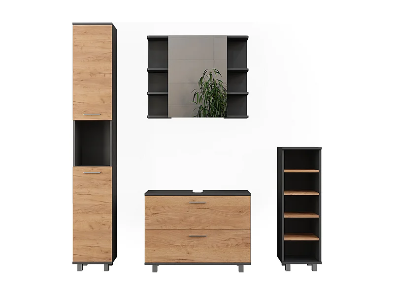 Meubles bain chêne doré/anthracite 80.2x33x60.8 ilias