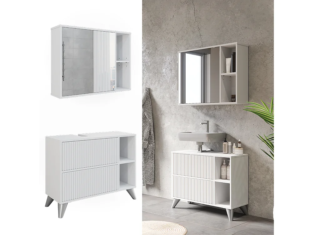 Ensemble de meubles de salle de bains blanc 80x30x62 leano