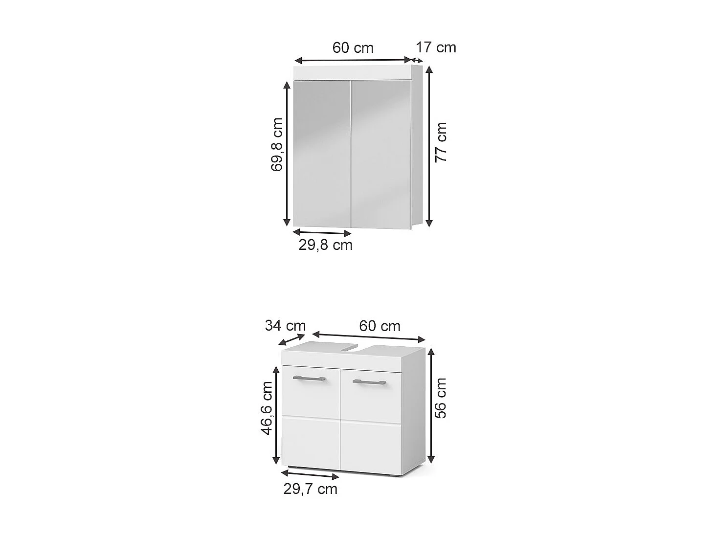 Set mobili bagno bianco 60x34x56 luna