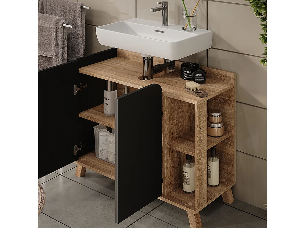 Badmöbel-Set sonoma/anthrazit 80x35x65 karen