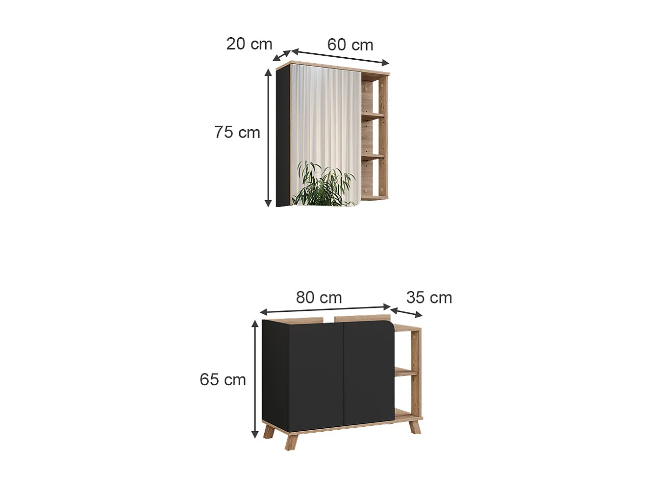 Meubles bain sonoma/anthracite 80x35x65 karen