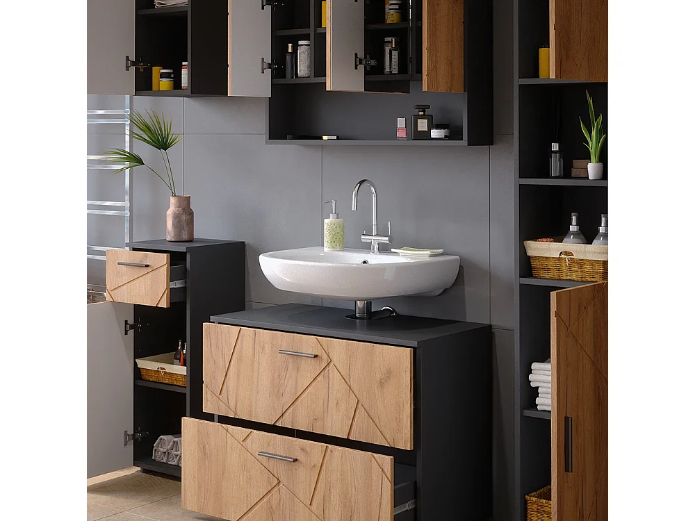 Meubles bain chêne doré/anthracite 80x41x58.6 irma