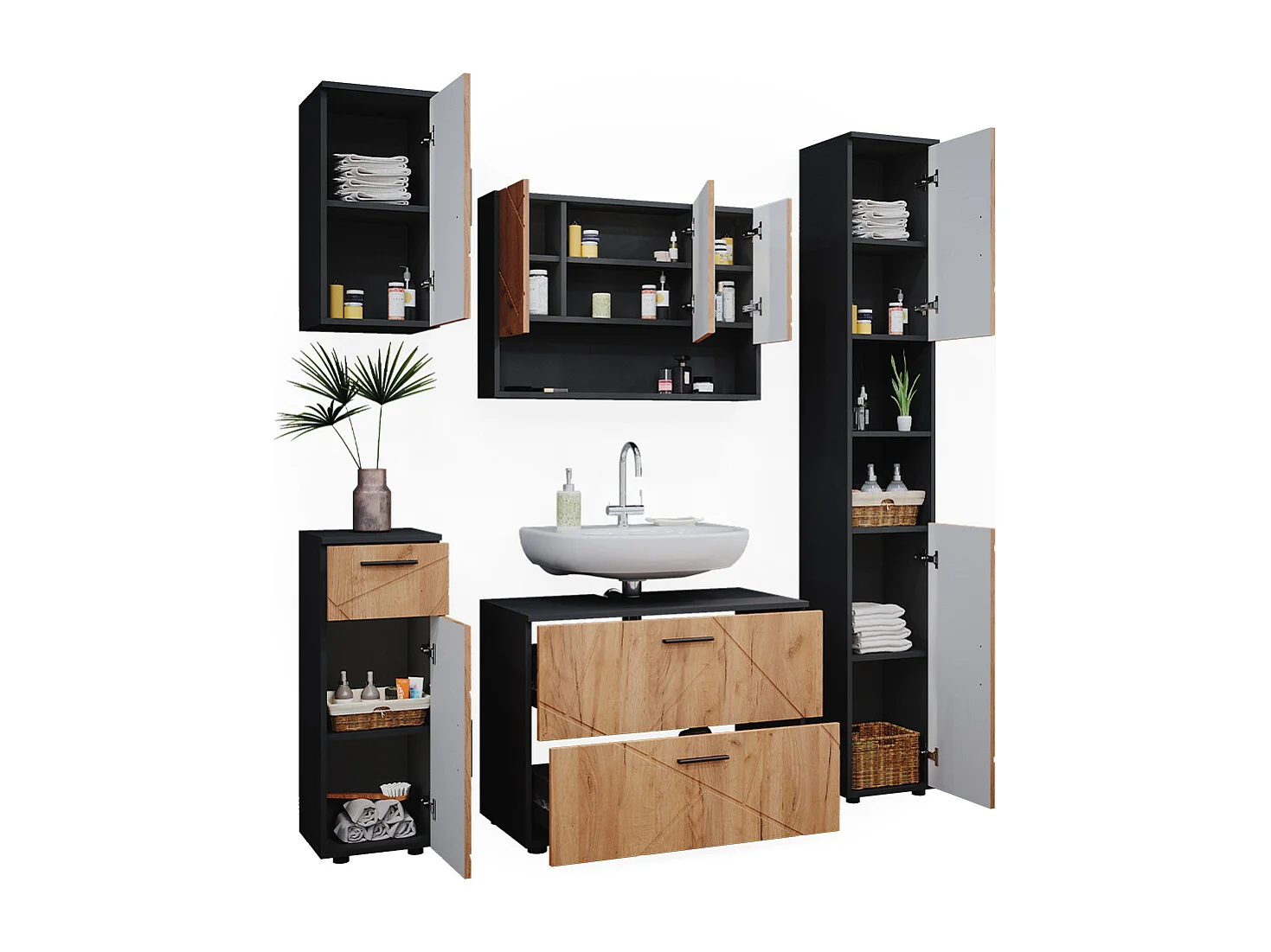 Meubles bain chêne doré/anthracite 80x41x58.6 irma