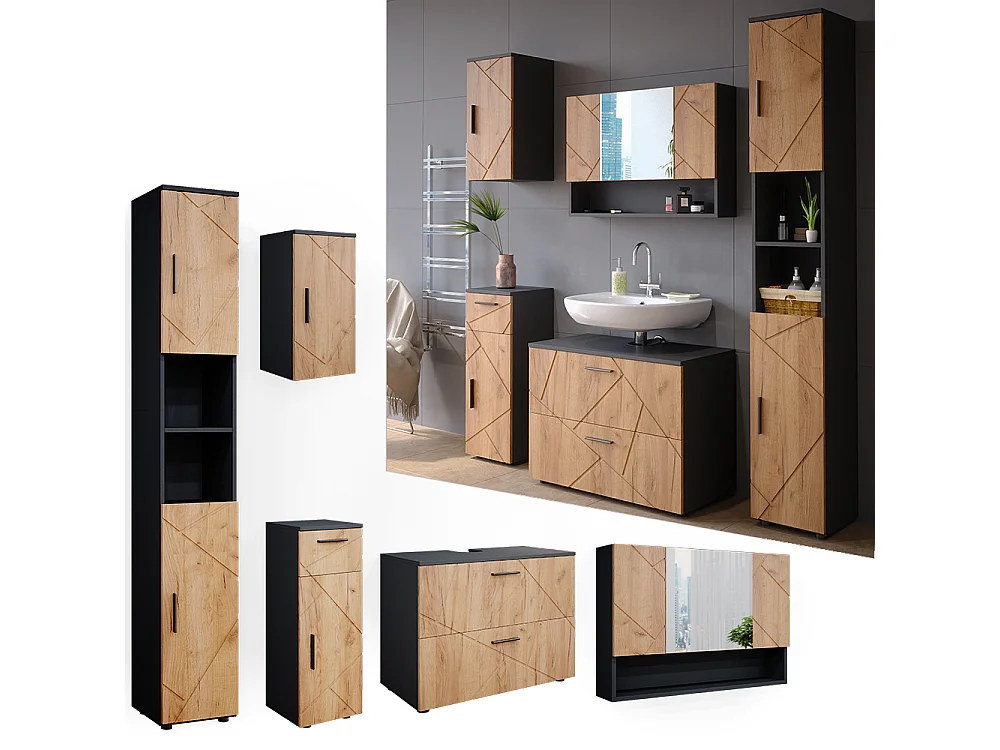 Meubles bain chêne doré/anthracite 80x41x58.6 irma