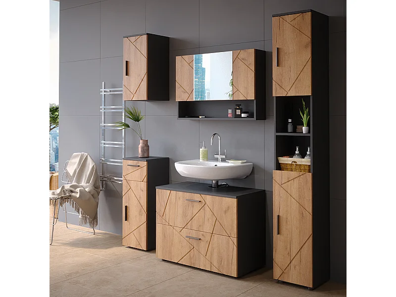 Meubles bain chêne doré/anthracite 80x41x58.6 irma