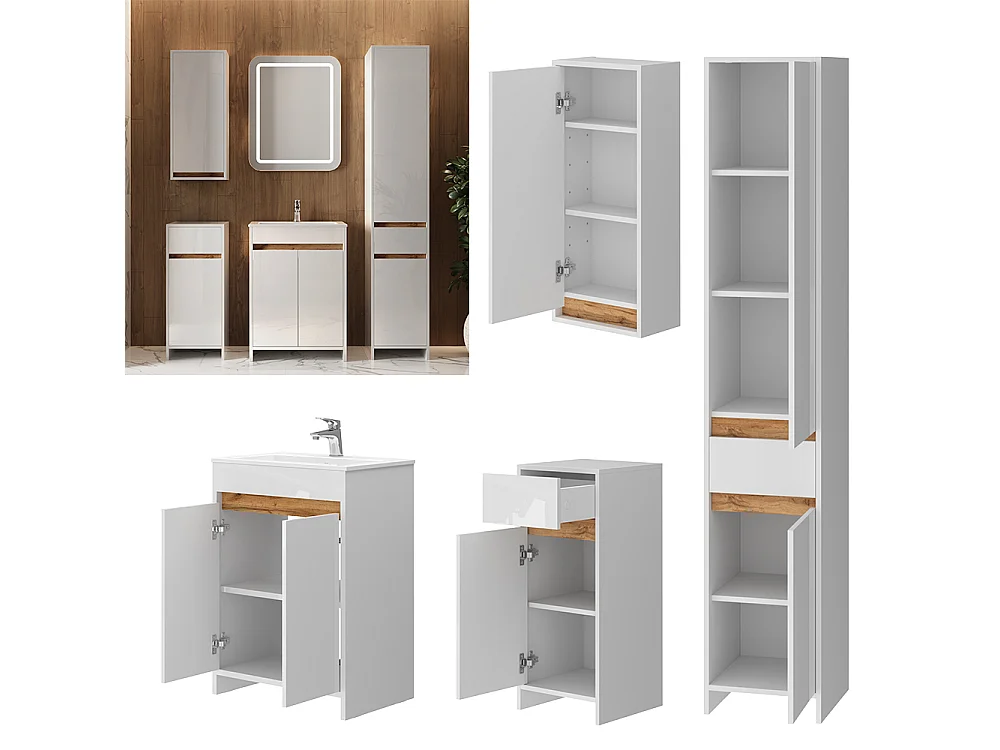 Bathroom furniture set white high gloss 59.6x40x81.9 lemgo