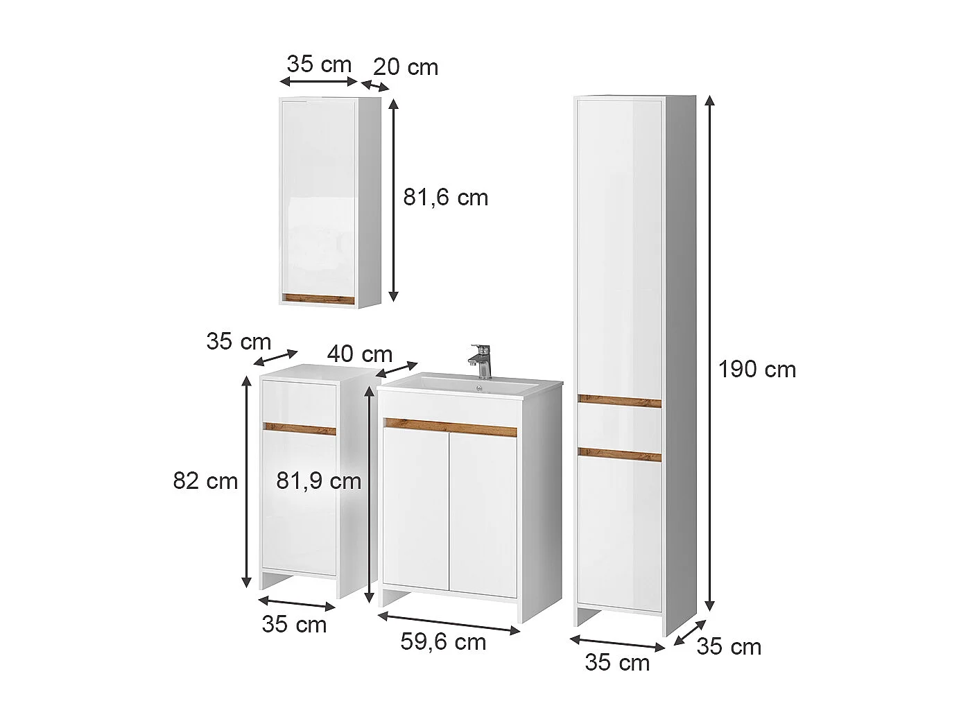 Bathroom furniture set white high gloss 59.6x40x81.9 lemgo