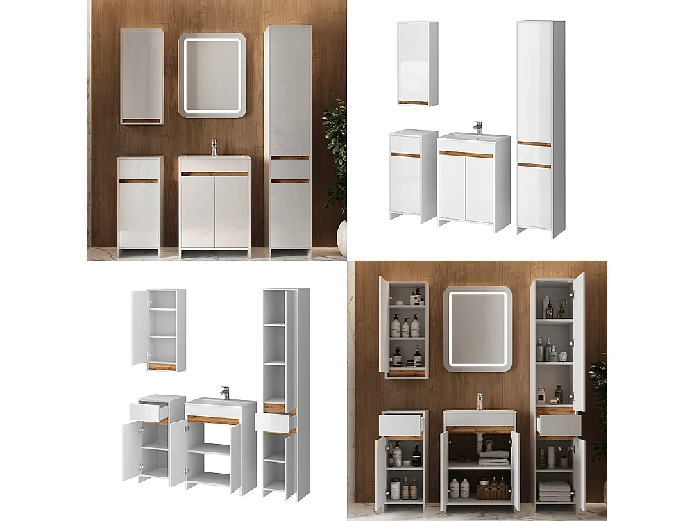 Bathroom furniture set white high gloss 59.6x40x81.9 lemgo