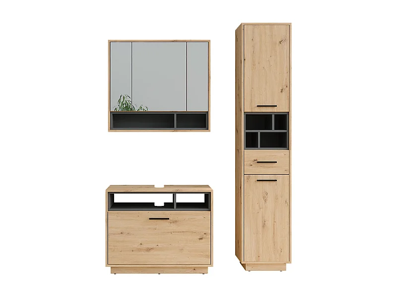 Set di mobili da bagno rovere artigianale/antracite 80x35x64 beatrice