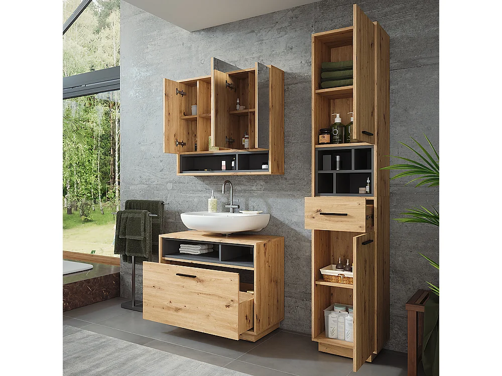 Set di mobili da bagno rovere artigianale/antracite 80x35x64 beatrice