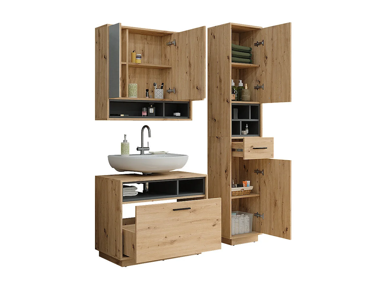 Set di mobili da bagno rovere artigianale/antracite 80x35x64 beatrice