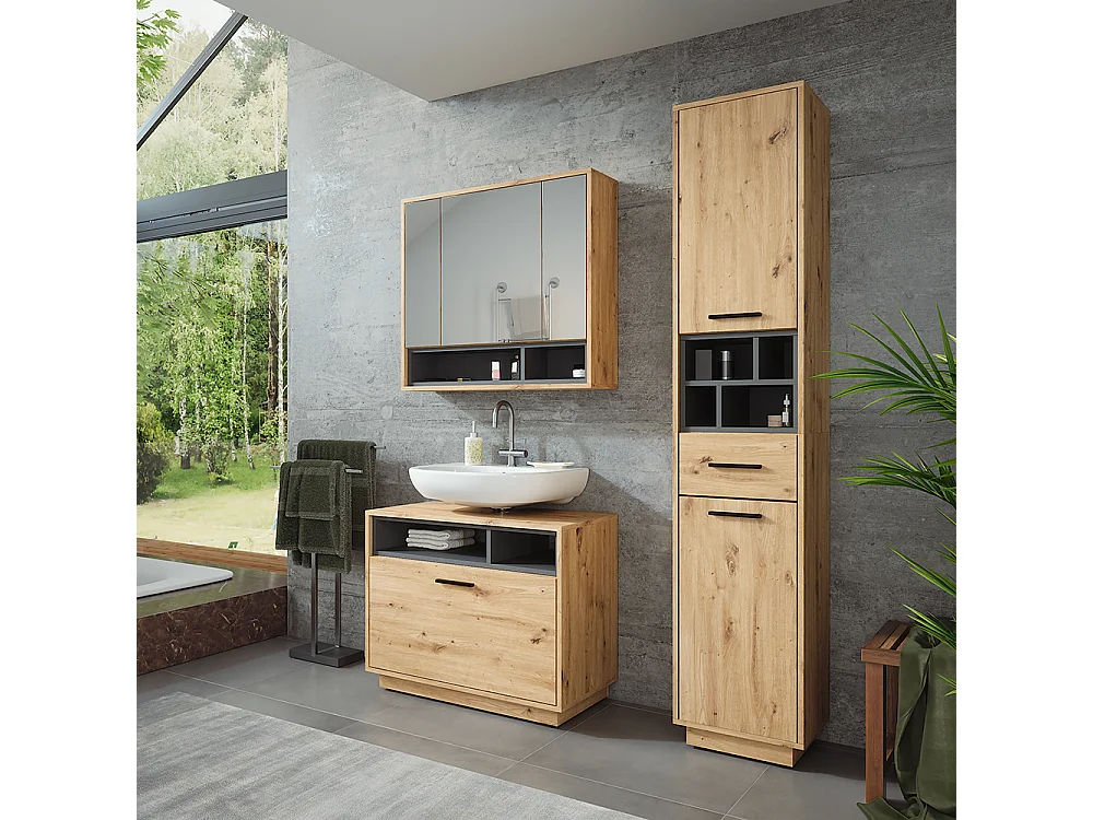 Meubles bain chêne artisan/anthracite 80x35x64 beatrice