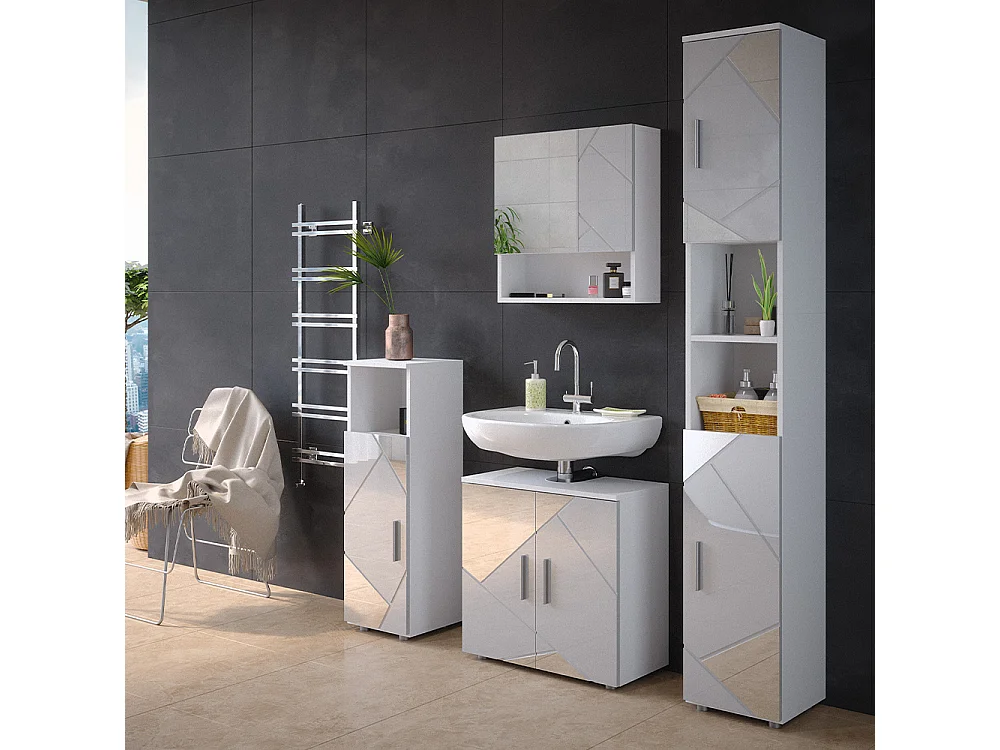 Conjunto de muebles de baño blanco alto brillo con inserciones 80x41x58.6 irma