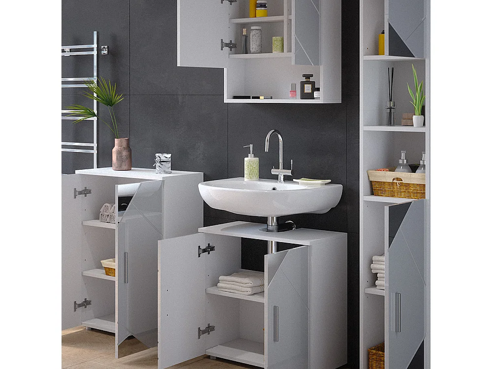 Conjunto de muebles de baño blanco alto brillo con inserciones 80x41x58.6 irma