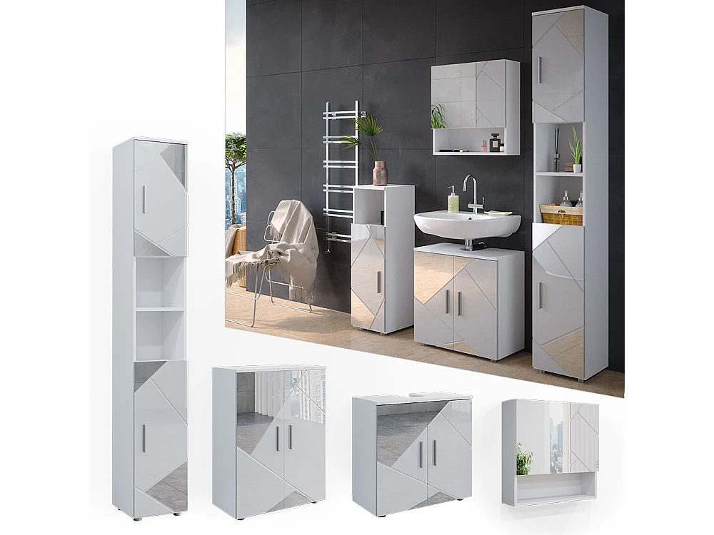 Meubles bain blanc brillant avec inserts 80x41x58.6 irma