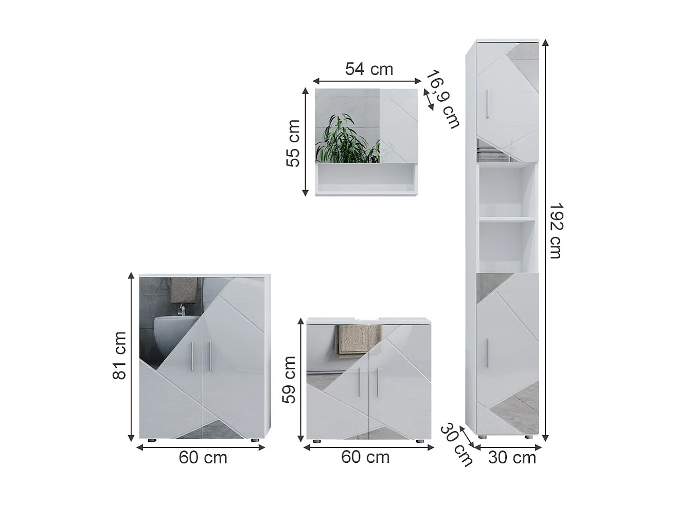 Meubles bain blanc brillant avec inserts 80x41x58.6 irma