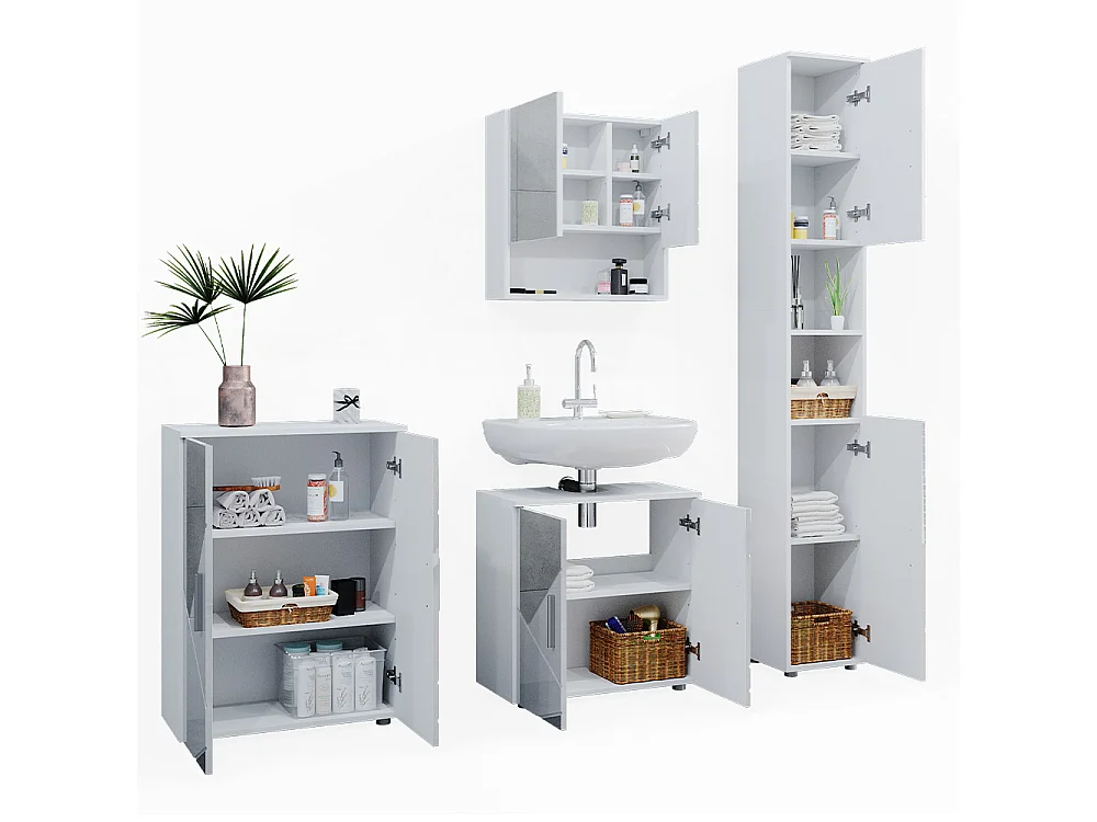 Meubles bain blanc brillant avec inserts 80x41x58.6 irma