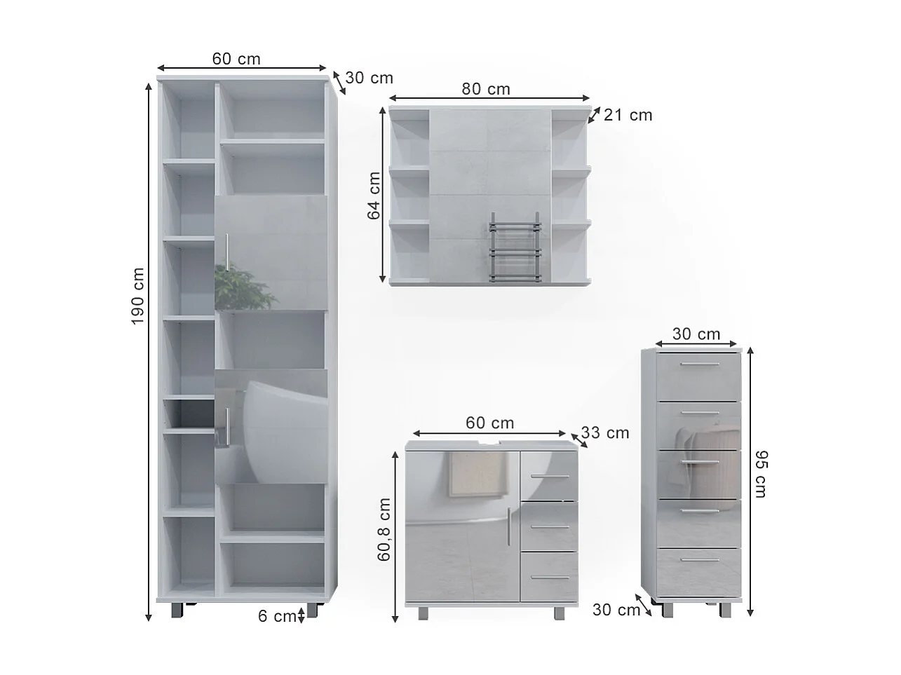 Badkamermeubel set wit hoogglans 60x33x60 ilias