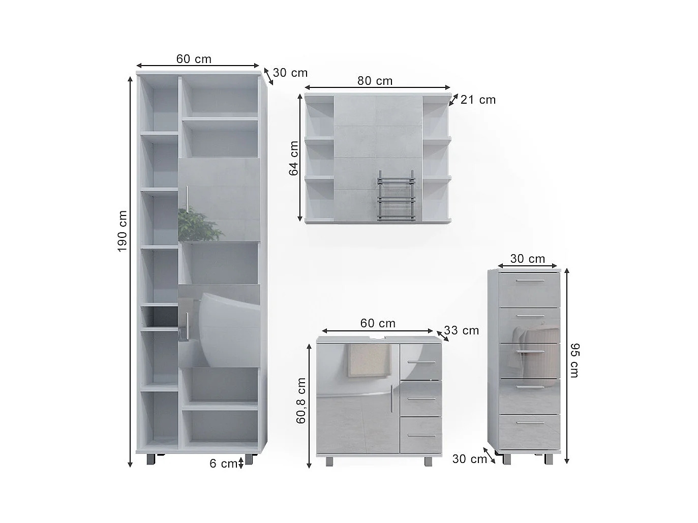 Meubles bain blanc haute brillance 60x33x60 ilias